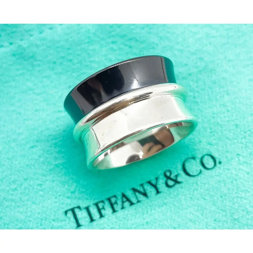 Tiffany & Co. 1837 Titanium Silver Belt Concave Wide Ring Size 4.75